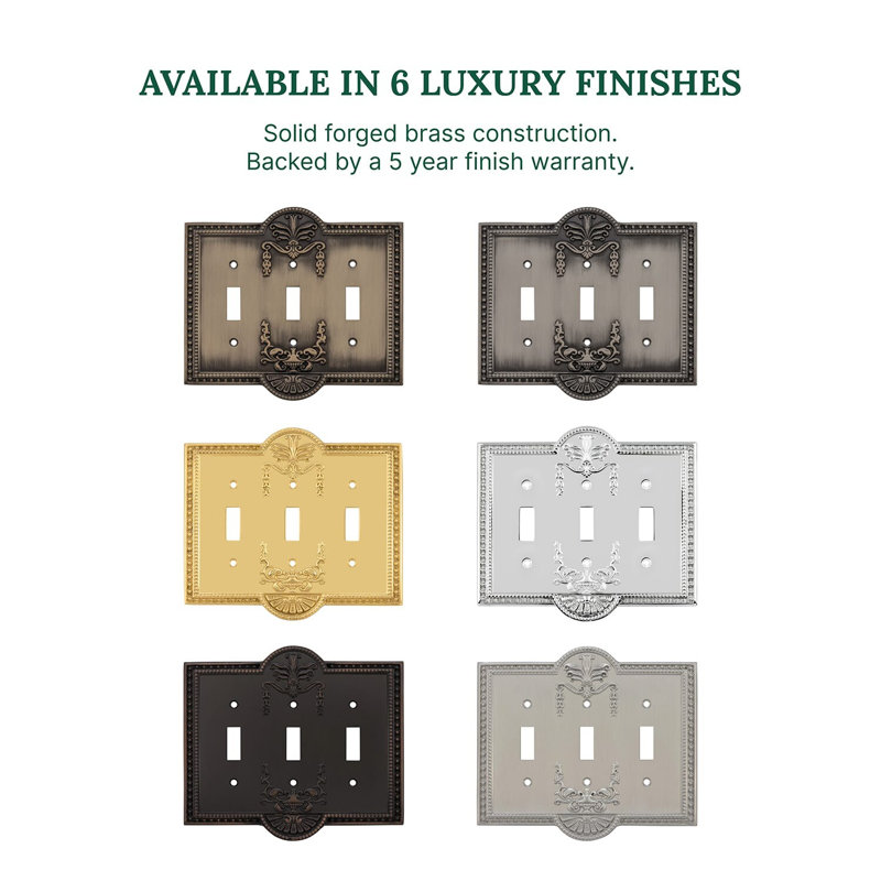 Meadows 3-Gang Toggle Light Switch Wall Plate, Unlacquered Brass