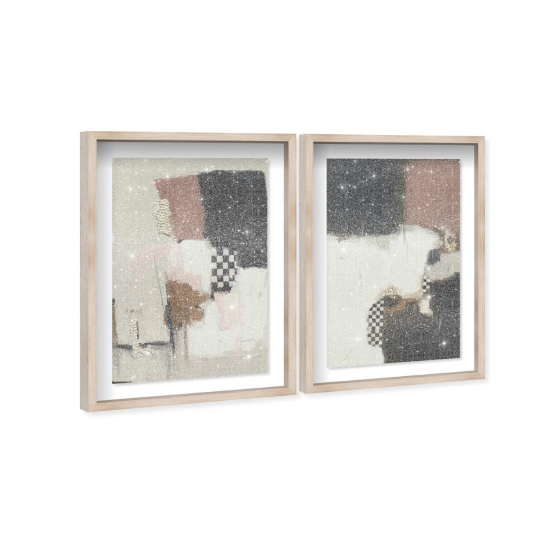 Longing Set Shadowbox Abstract Print by Oliver Gal, Black Frame, 10 x 15, 31.5"H x 46.5"W, Natural Oak Shadowbox