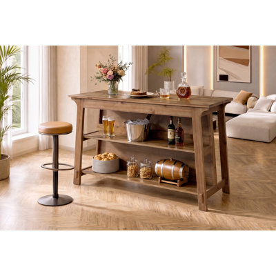 Table de bar en bois massif de 160 cm, grande table de bar/pub pour cuisine et salle à manger