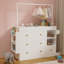 Commode de table moderne, coiffeuse avec 3 tiroirs très profonds et tablettes de rangement et crochets, table à langer multifonctionnelle avec séchoir à linge, blanc