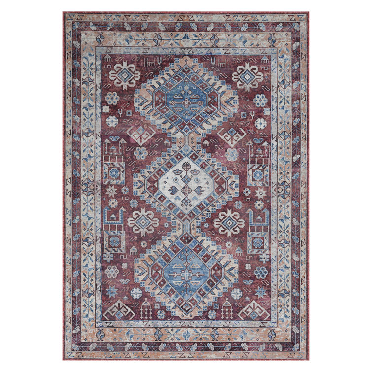 Glidewell Machine-Washable Vintage Boho Medallion Persian Area Rug