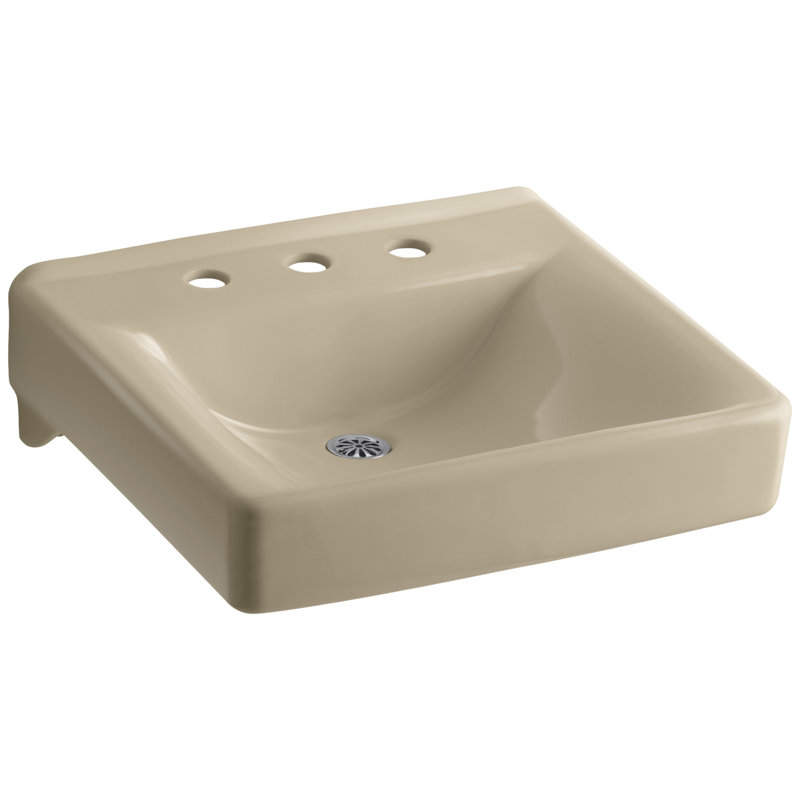 Soho Ceramic 20" Wall Mount Bathroom Sink, Mexican Sand, 8" Centers