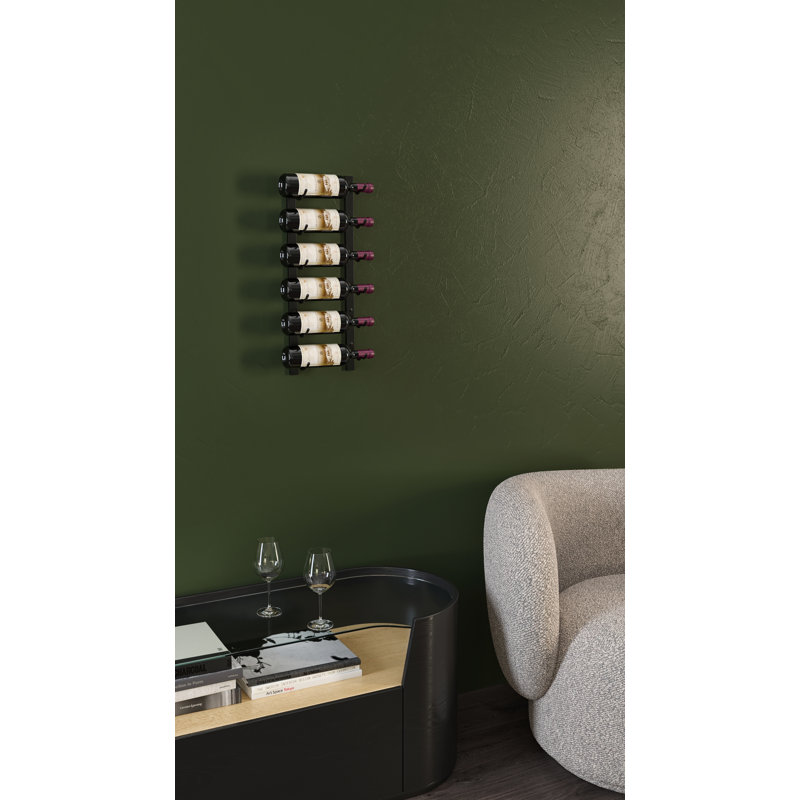Hinderich Wall Mounted Wine Bottle Rack, Matte Black, 24"H x 13"W x 5.25"D