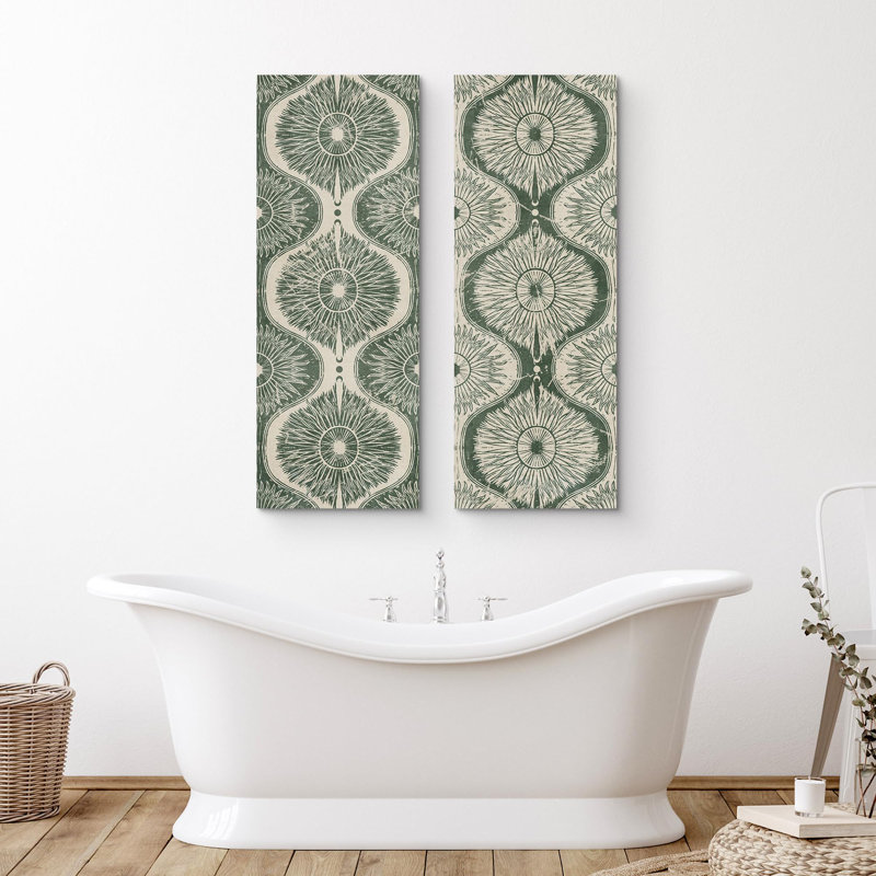 «Geometric Green Plant Polygon Abstract Shapes Illustration Modern Art Decor Bohemian on Canvas», reproduction de 2 pièces