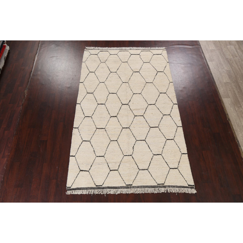 Moroccan One-of-a-Kind 6'1" X 10'2" Wool Area Rug in Ivory
