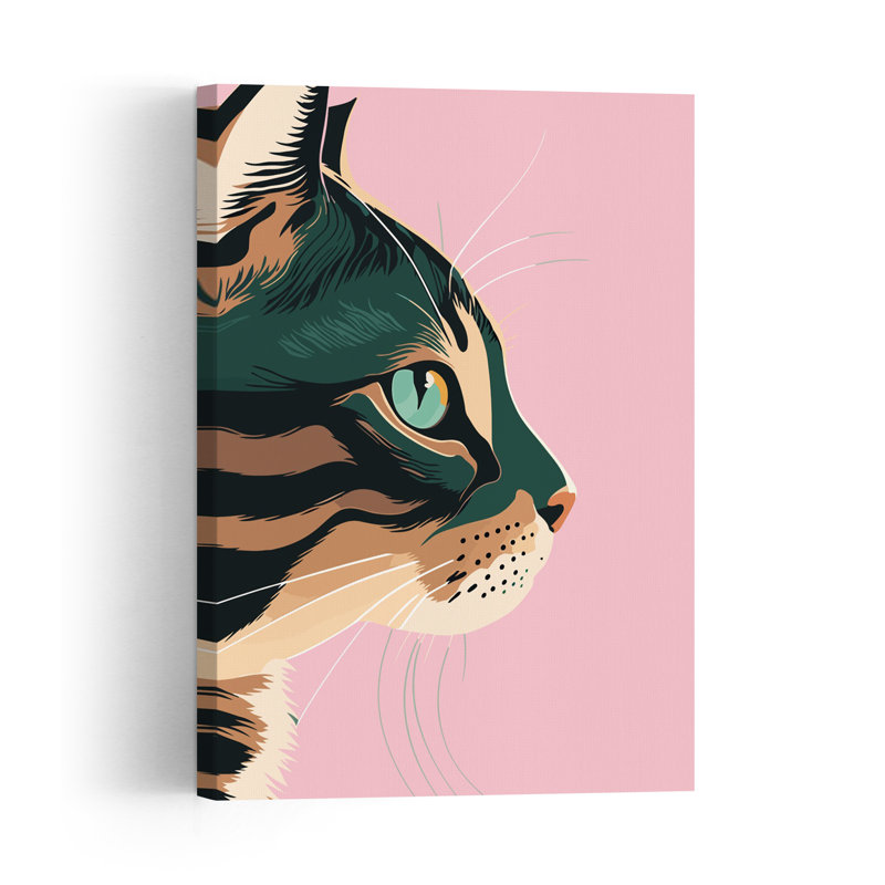 Green Eyed Cat Profile Minimalist Modern Cat Wall Art Print by WallChart Art Studio - Print, 45.72cm H x 30.48cm W