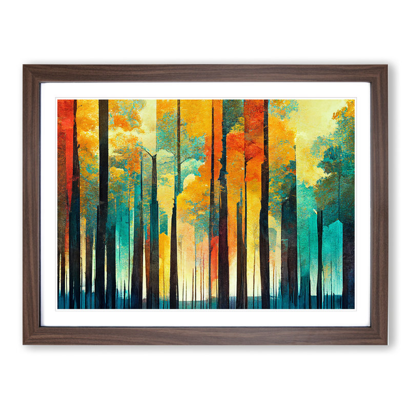 Captivating Abstract Forest Vol.6 - Picture Frame Print, 46cm H x 64cm W x 2cm D, Walnut