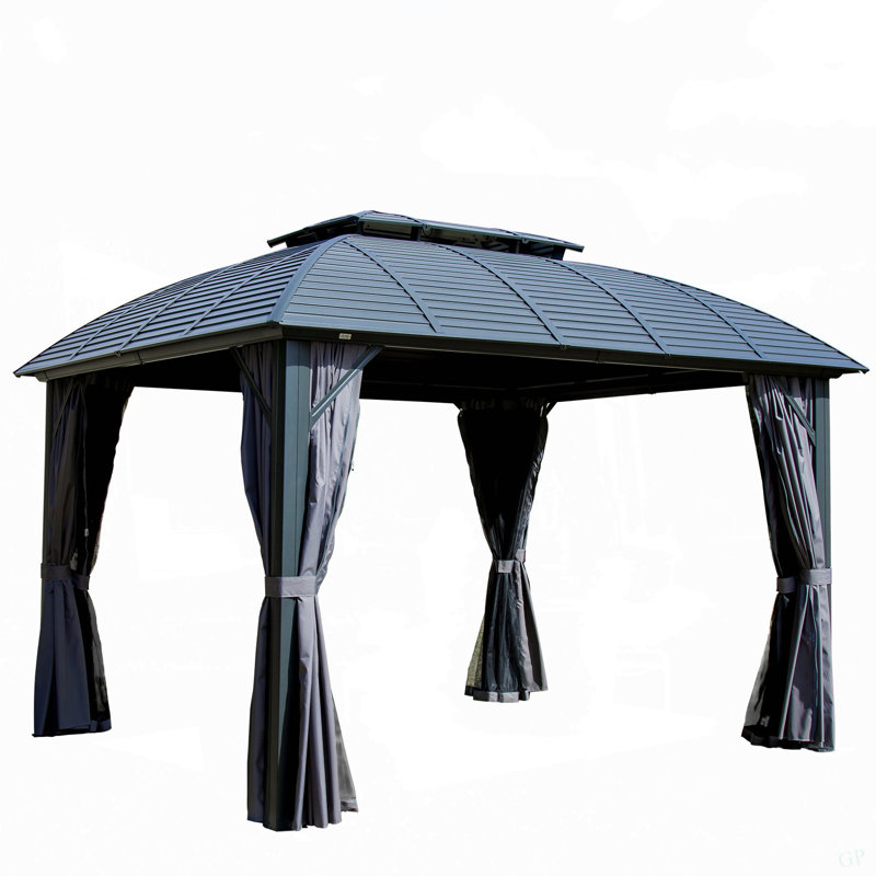 Outdoor Gazebo 10'X12', Permanent Hardtop Gazebo With Aluminum Frame For Patios Deck Backyard, Galvanized Steel Double Roof, Curtains And Netting For Lawns, Garden, Poolside