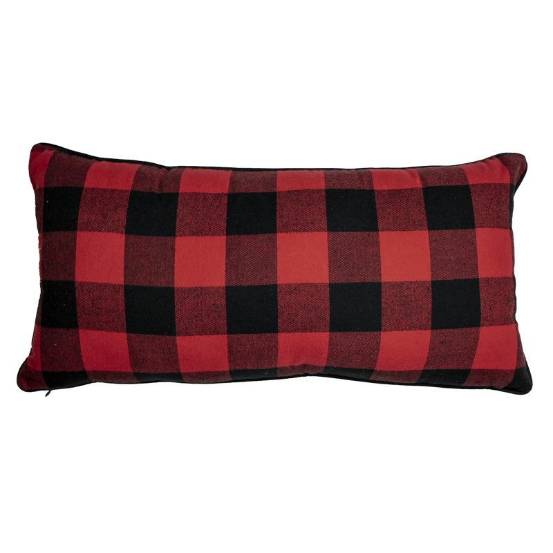 Red and Black Plaid Cotton Reversible Throw Pillow 11 x 22