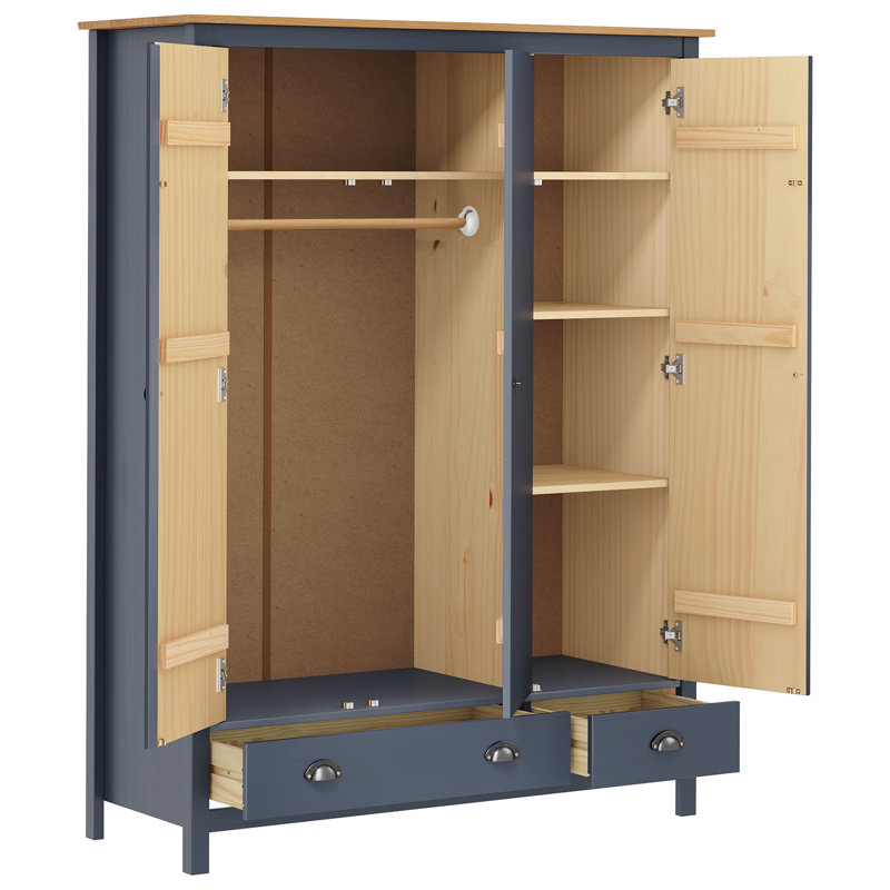 Norval 3 Door Solid Wood Wardrobe, Grey/Brown