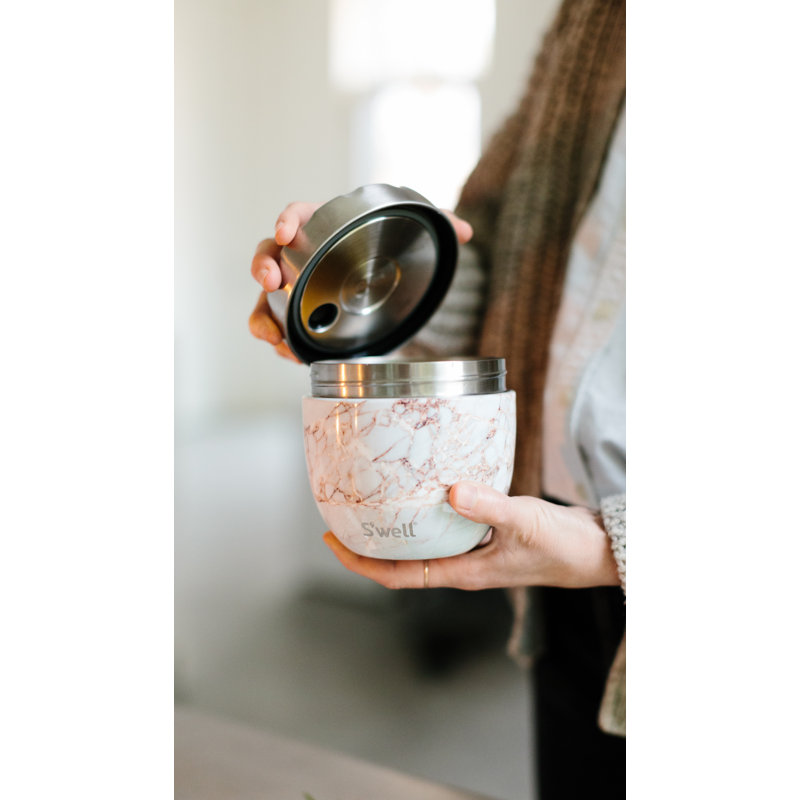S'well Eats 2-in-1 Triple-Layered Vacuum-Insulated 21.5 oz. Nesting Food Container, Calacatta Gold