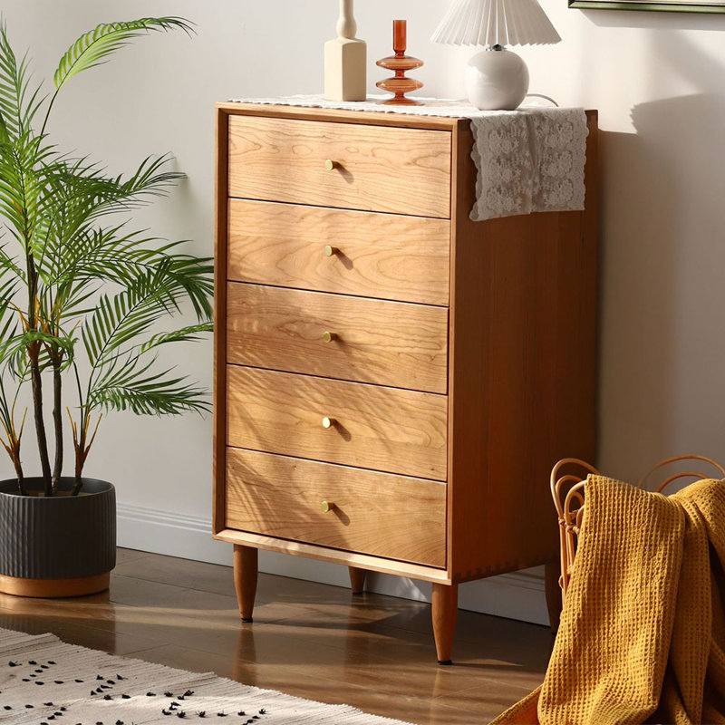Commode d'appoint à 5 tiroirs en bois de cerisier Simple