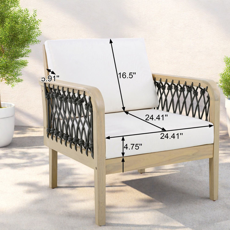 Ensemble de 2 chaises longues de patio modernes, corde en bois d'acacia pour la maison extérieure