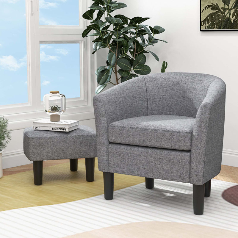 Fauteuil club et repose-pieds 27 po Makayiah, Lin gris