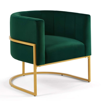 Luxurious Trimm Upholstered Accent Chair with Golden Metal Stand, Perfect for Adding a Touch of Elegance to Any Room.