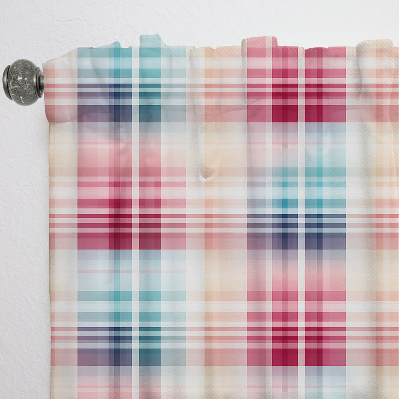 Motif à carreaux rétro bleu et rose - Rideau en velours rétro - obscurcissant - 1 panneau, L 52 po x L 63 po