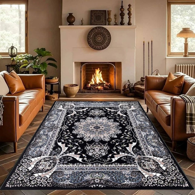 Geometric Indoor / Outdoor Area Rug, Runner 60 x 220 cm, Black