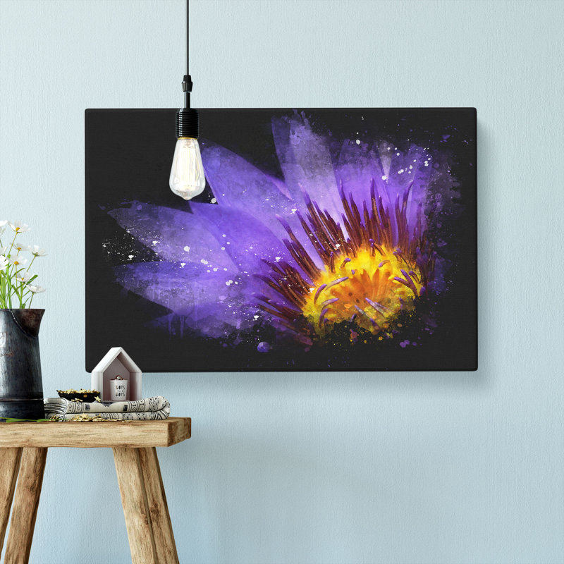 Purple Water Lily - Wrapped Canvas Painting, 35cm H x 50cm W x 3cm D
