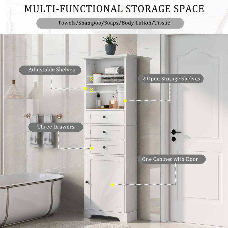 Versatile Tall Storage Cabinet with Multiple Compartments for Various Rooms, White