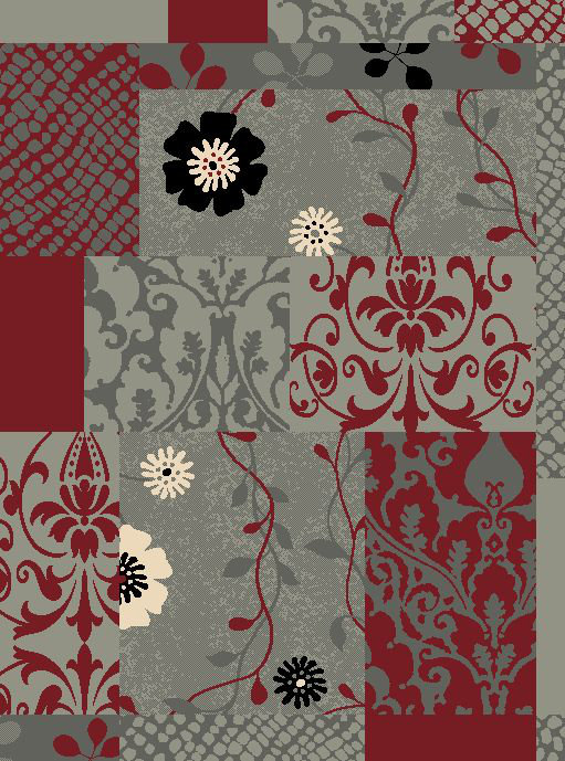 Tapis décoratif gris/rouge Touffeté à la main, 8 pi x 11 pi