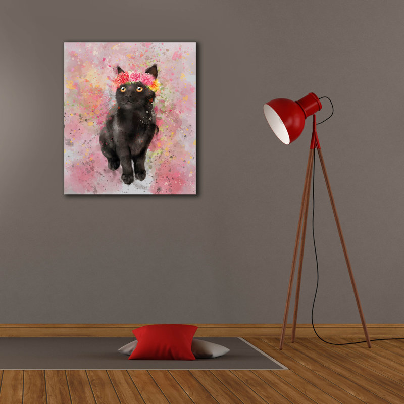 «Flower Crown Black Cat 2» par Furbaby Affiliates, art mural sur toile, H 30 po x l 26 po x P 1,5 po