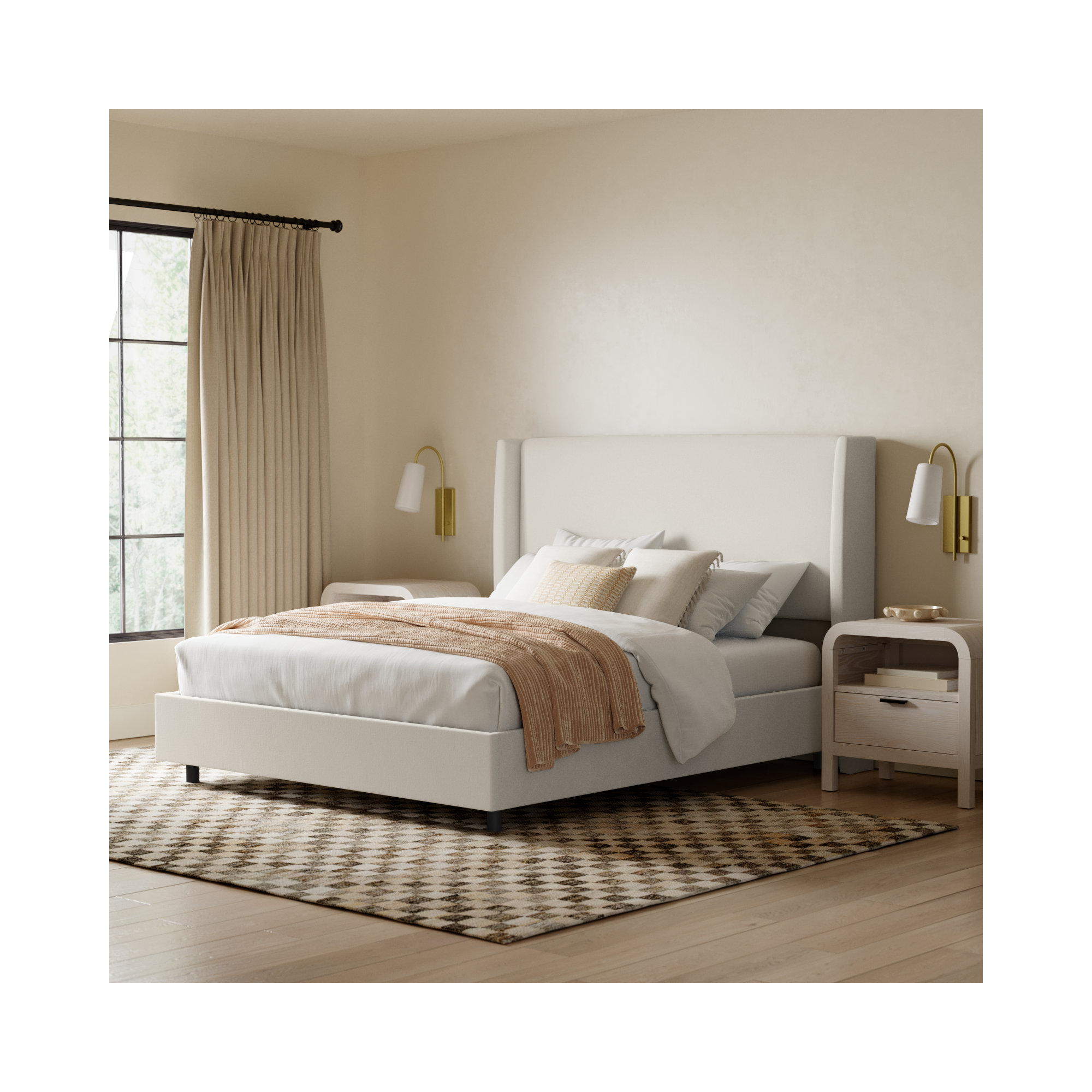 Tilly Upholstered Bed, Zuma White Textured Linen, King