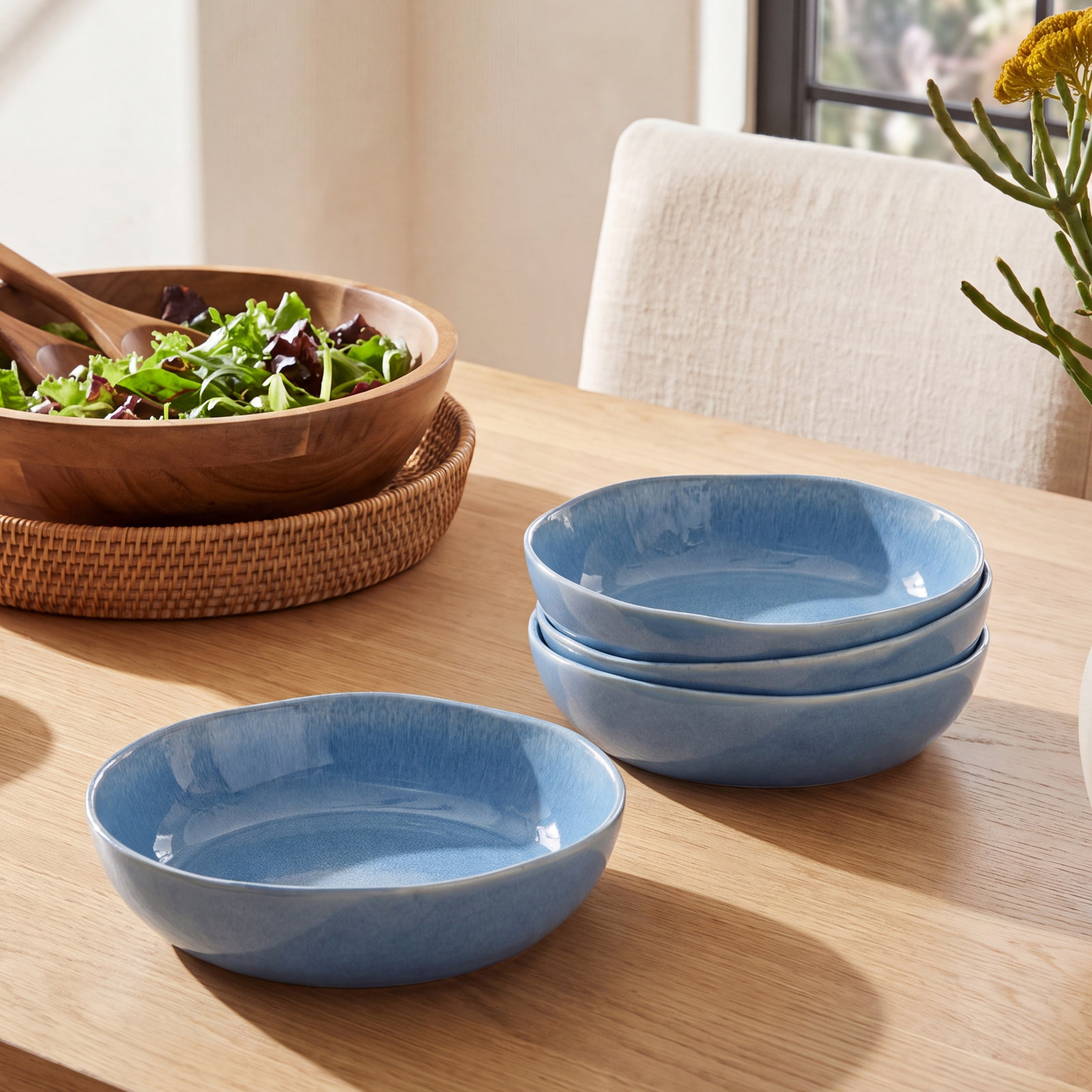 Isobel Stoneware Pasta Bowl, Lagoon Blue