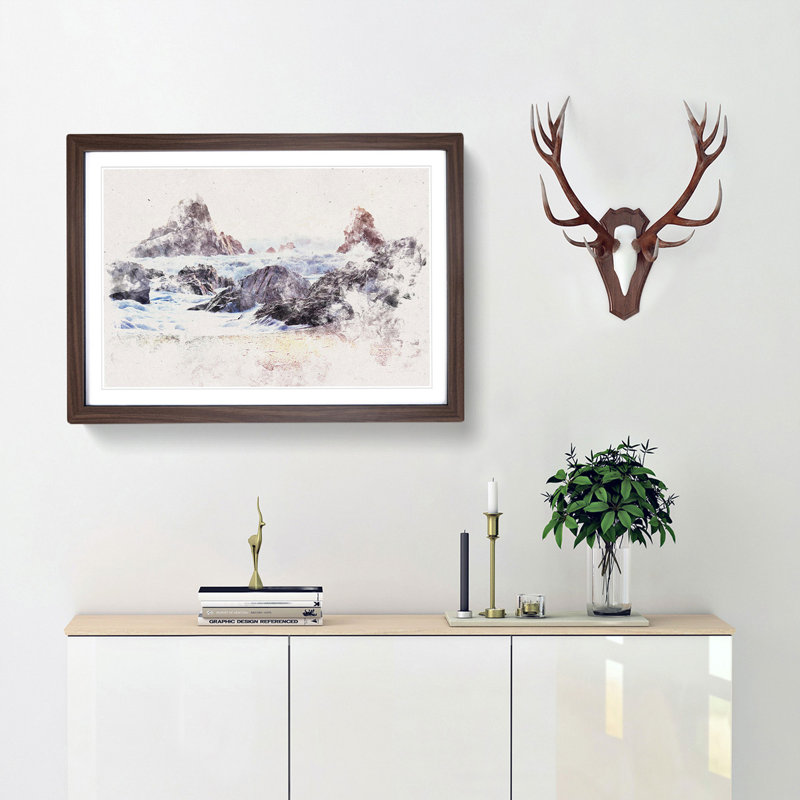 Ocean Crashing Against Rocks - Picture Frame Graphic Art Print, Walnut Framed, 24cm H x 33cm W x 2cm D