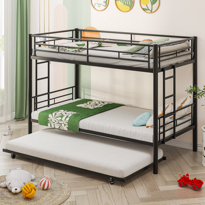 Aafke Twin-Over-Twin Bunk Bed with Trundle,Metal Trundle- W/Safety Rail and Ladder by Isabelle & Max