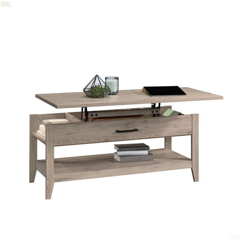 Table basse à plateau relevable, finition brune