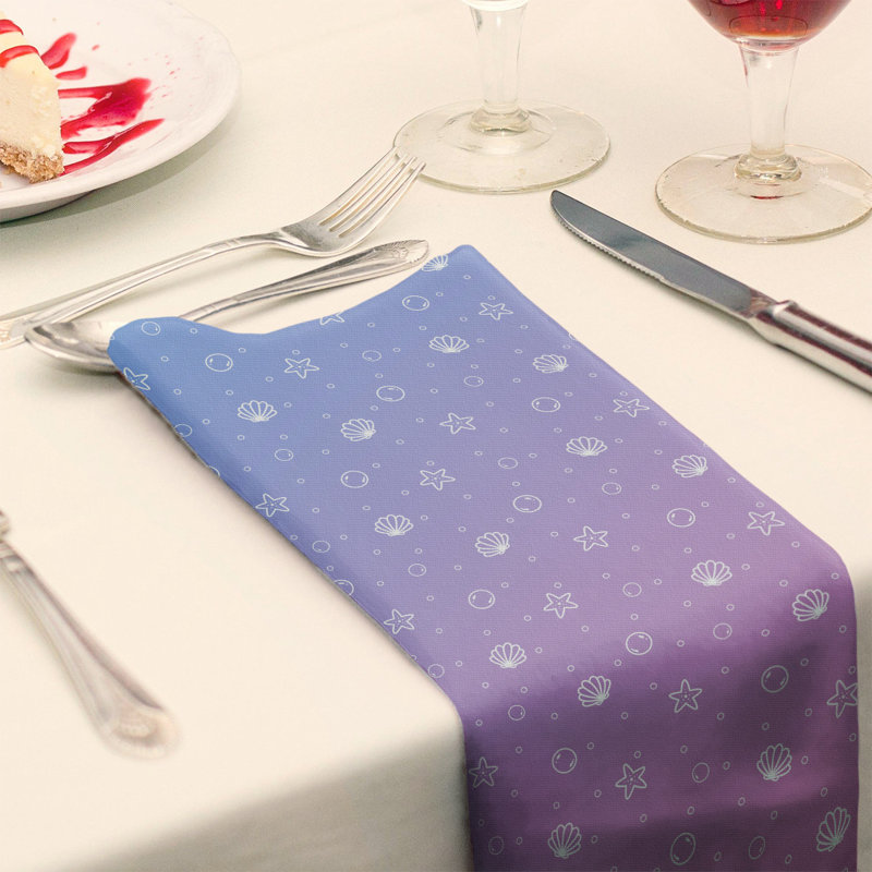 Serviette en coton à motif coquillage, Rose / Bleu, Sergé de polyester, H 0,1 po x l 10 po x P 10 po