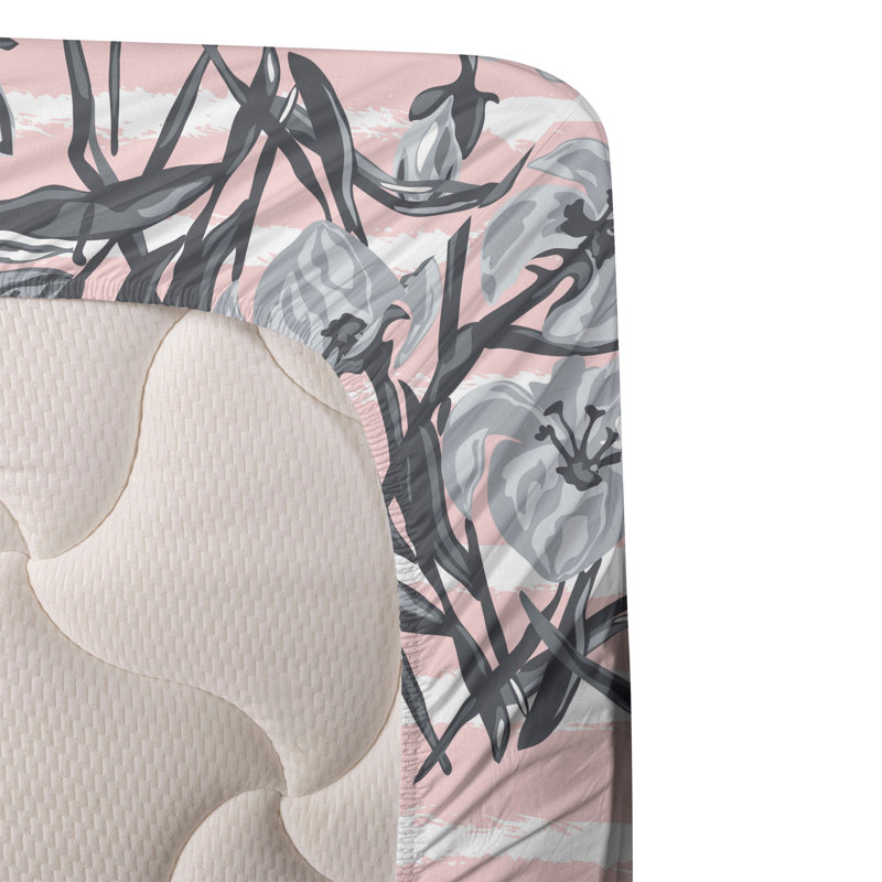 Ambesonne Lily Pattern Sheet Set Neutral Flowers Print Pastel Pink Pale Grey, Full Sheet Set with 2 Pillowcases