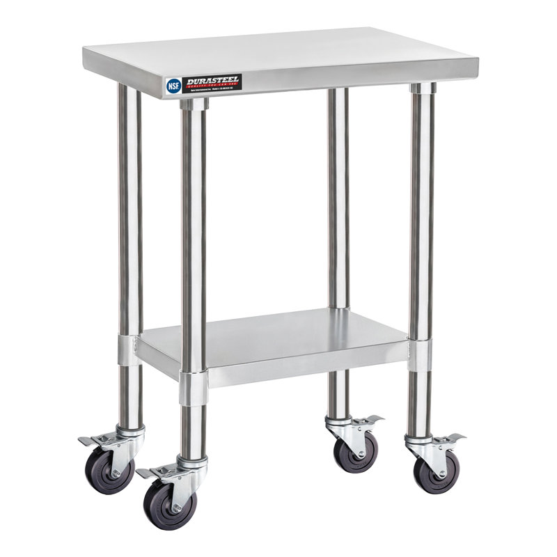 24x18 Inch Stainless Steel Movable Prep Table with Undershelf