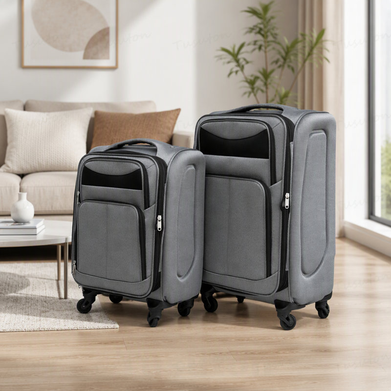 (20 + 24) Ensemble de valises en deux pièces Valise à roulettes Oxford sans verrou universel, Gris