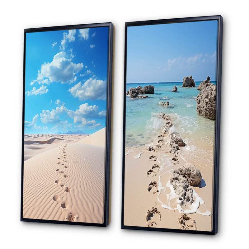 «Beach Photo Footprints In», 2 pièces sur toile, H 40 po x l 40 po, Cadre noir