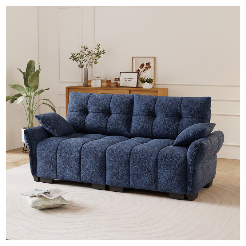 Canapé en chenille deux places de qualité supérieure avec coussins décoratifs pour le salon, le salon, l'espace de bureau, bleu