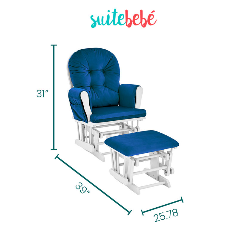 Fauteuil oscillant avec repose-pieds Mason, Bleu marine, Blanc