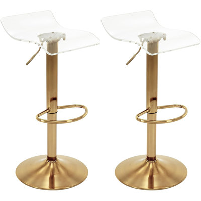 Acrylic Bar Stools Set of 2, Backless Transparent Swivel Adjustable Airlift Barstools, Counter Height Bar Chairs for Kitchen Dining Room Pub Cafe