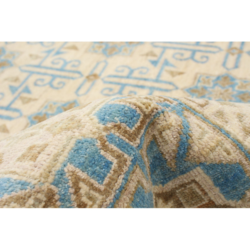 Tapis unique en laine noué à la main de style ivoire de style néo-panaméen en forme de nouvel âge de 18 pi 10 po 4 po x 13 pi 7 po