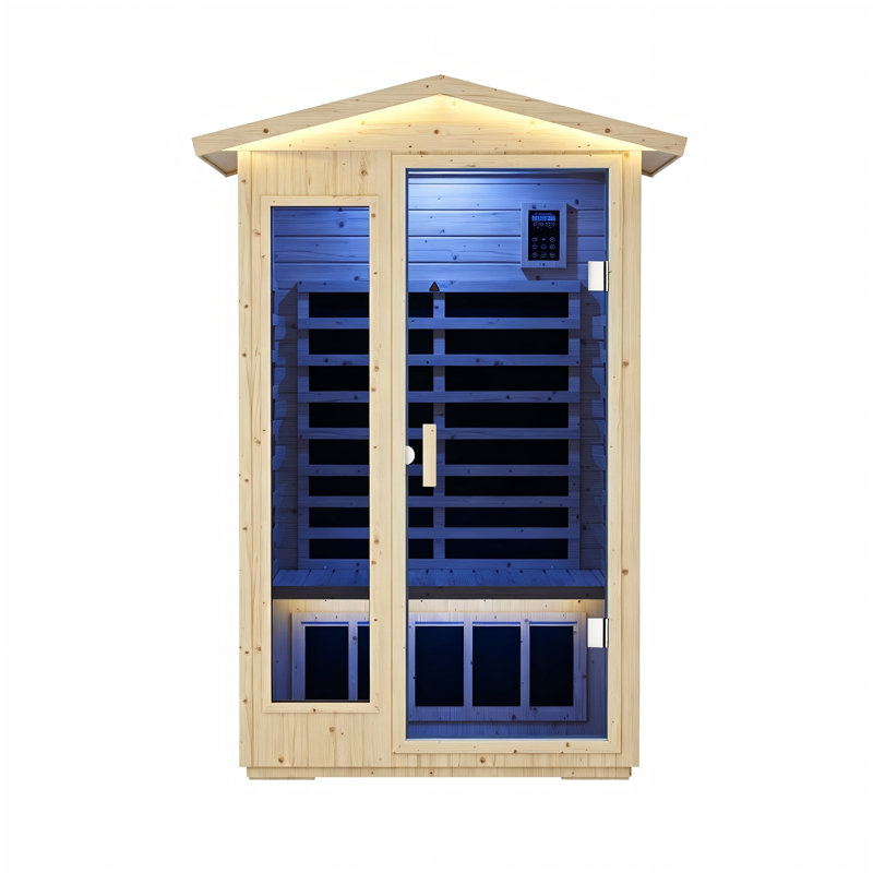 Sauna infrarouge lointain, sauna d'intérieur en épicéa de Norvège de 1850 W avec 6 panneaux chauffants, Brown
