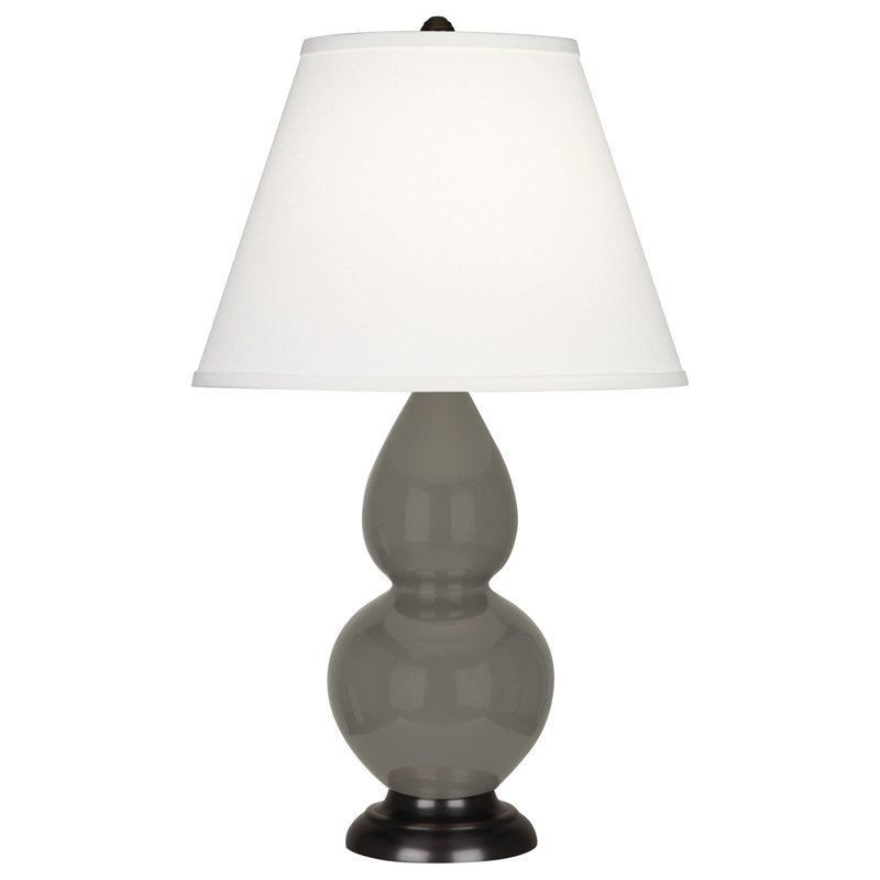 Small Double Gourd Ceramic Table Lamp, Ash/Deep Patina Bronze