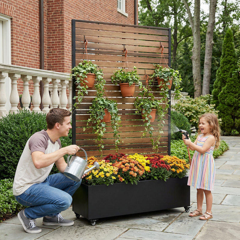 Lit de jardin extérieur surélevé en métal avec treillis, H 72 po x l 47 po x P 16 po, Noir