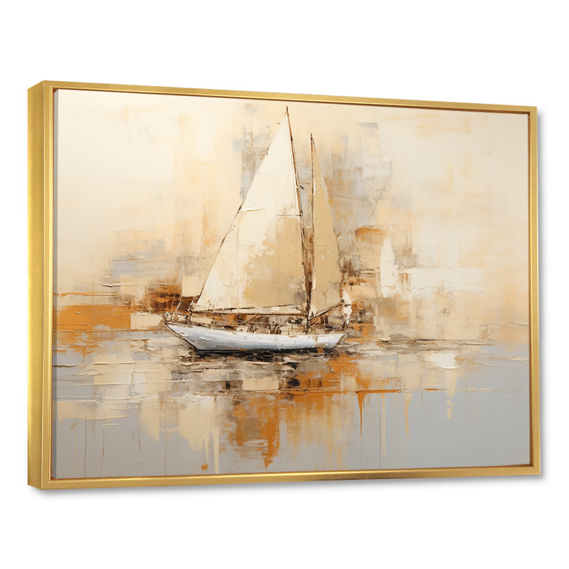 Voilier sur la mer, impression sur toile, Cadre flottant doré, H 30 po x l 40 po