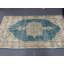 Tapis bleu rétro en laine patchwork 1,5 x 2,7 pi