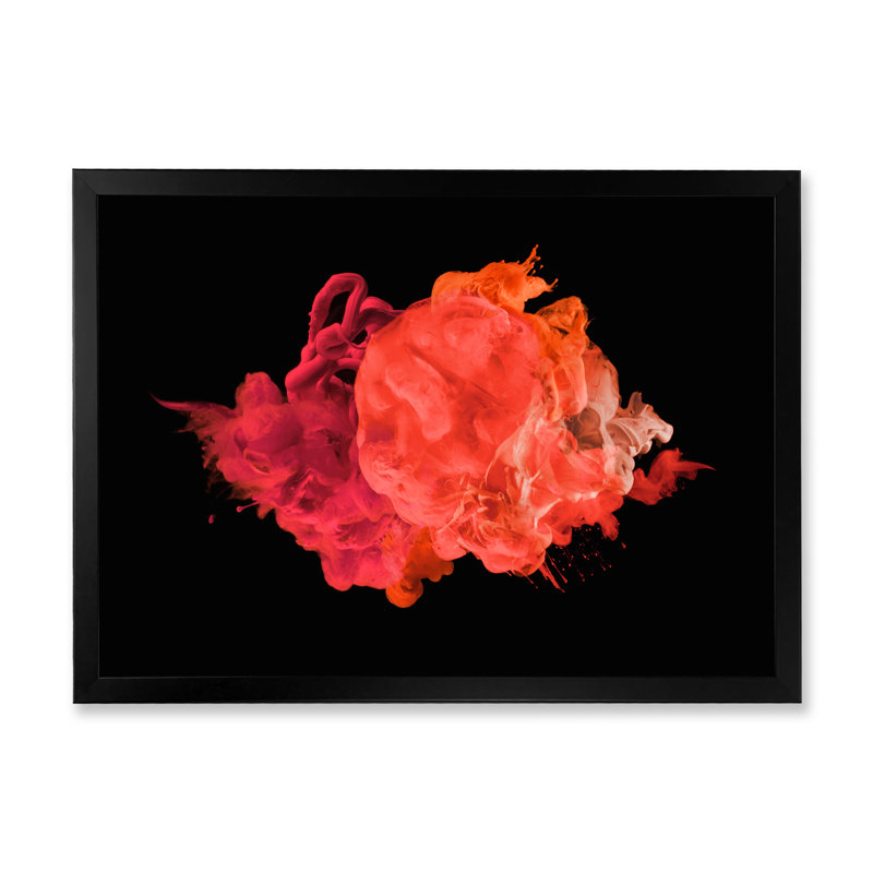 Nuage d'encre rouge sur fond noir - photographie sur toile, Cadre noir, H 30 po x l 40 po x P 1,5 po
