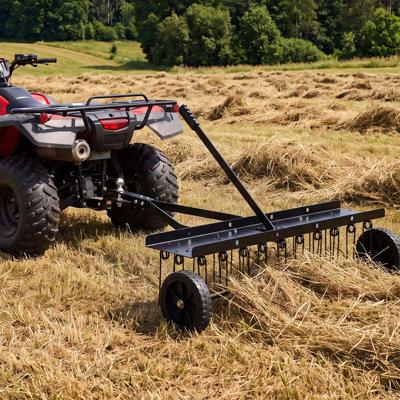 40 Inch Tow Behind Lawn Dethatcher With 20 Heat-Treated Spring Steel Tines, 220 Lb Ballast Platform, Wheeled Heavy-Duty Lawn Rake For Thatch, Leaf And Pine Needle Removal