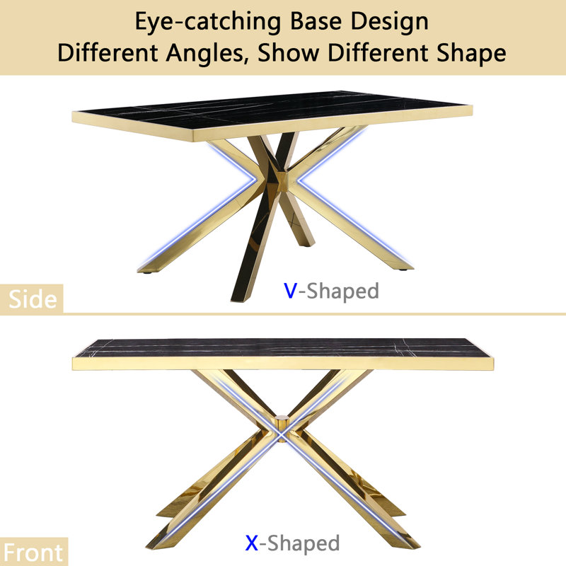 Faux Marble Top Metal Base Dining Table
