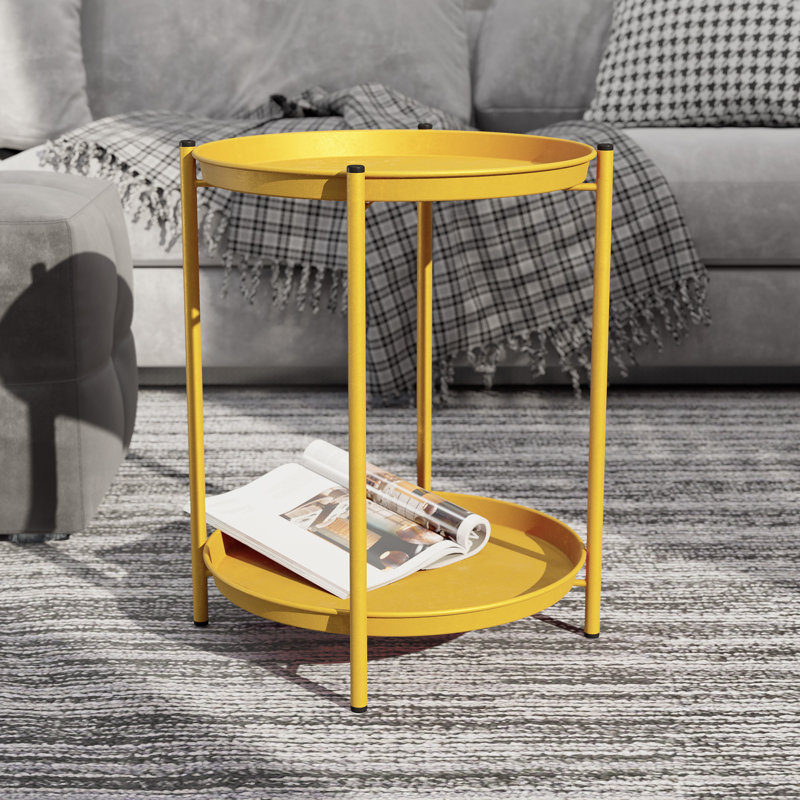 Table d'appoint pliante ronde en métal Caira, Jaune