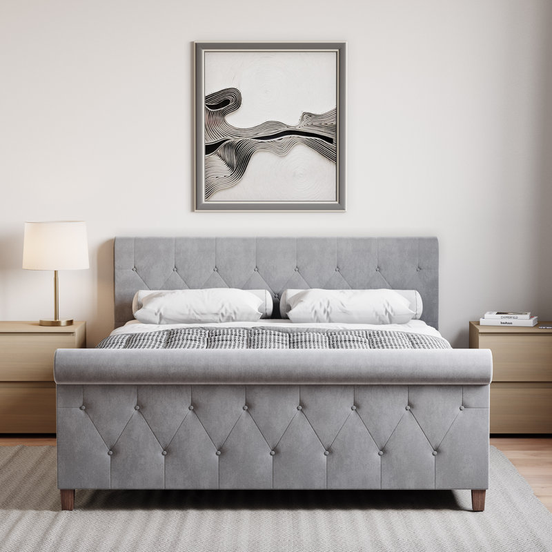 Caceres Bed, UKFR Certified, Double (4'6), Light Grey, Velvet