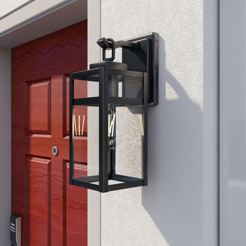 Schlesinger Matte Black Outdoor Wall Lantern, 13.88" H x 5" W x 6.58" D